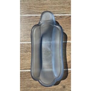Vintage Frosted blue Glass Trinket Dish Scalloped banana split dish 9"